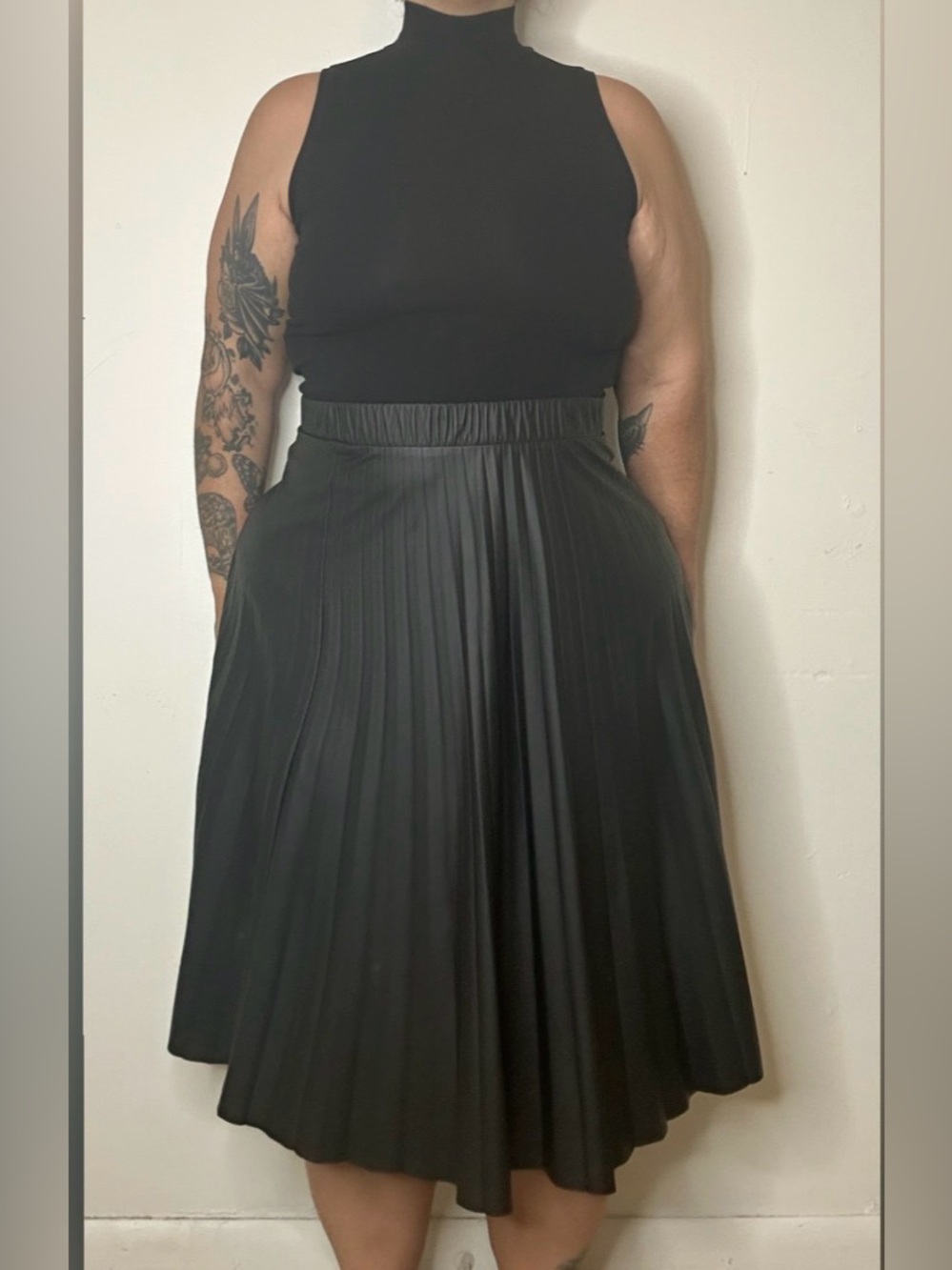 Pleather Pleated Midi Skirt Plus Size 2X